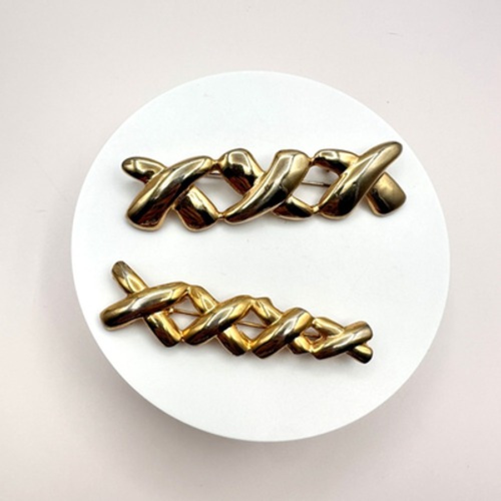 Vintage 90s Gold Tone Abstract Brooch Pin Set - Textured Women's Jewelry